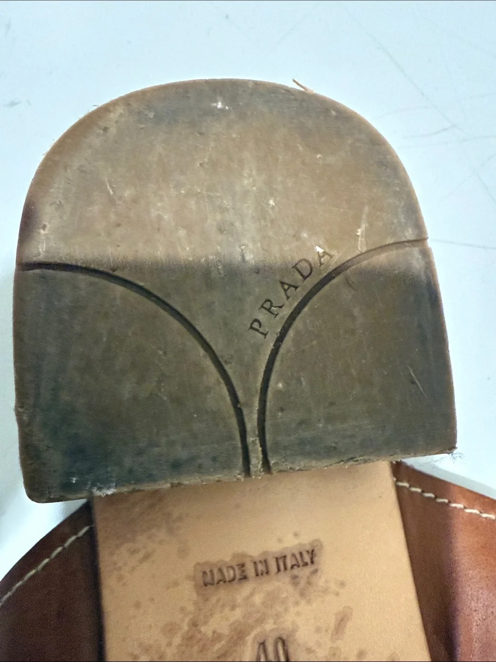 PRADA Tan Brown Leather Double-Strap Slide Sandals - Picture 12 of 14